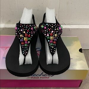 Skechers Women's Black Sandals with Multicolor Embellishments